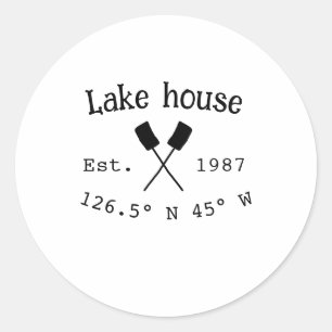 Sticker Rond Lake house et. Date année coordonnées personnalisé