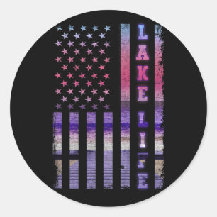Sticker Rond Lake Life American Flag Dock Sunset Wakeboard