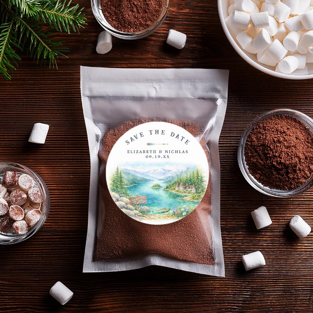 Sticker Rond Lake Tahoe Watercolor Save the Date Wedding  (Créateur téléchargé)