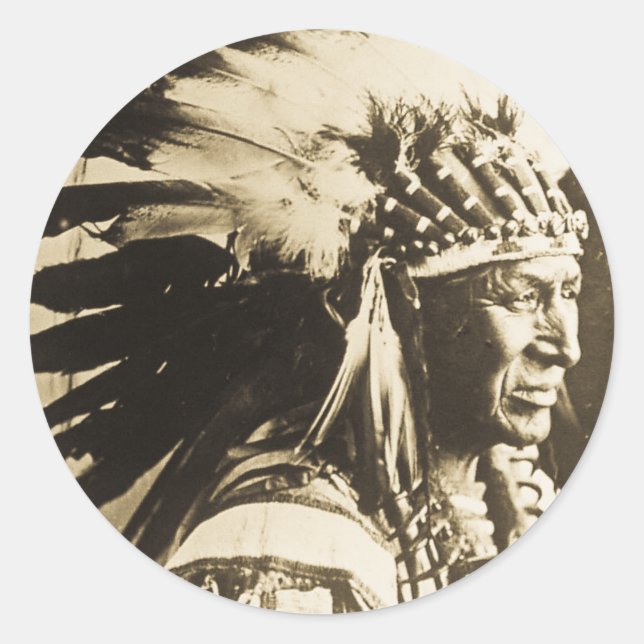 Sticker Rond Lakota Sioux Chief White Swan (Devant)