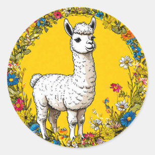Sticker Rond Lama blanc joyeux