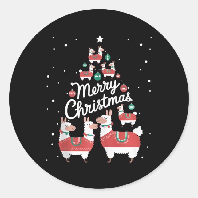 Sticker Rond Lama Xmas Tree Llamas Christmas Tree (Devant)