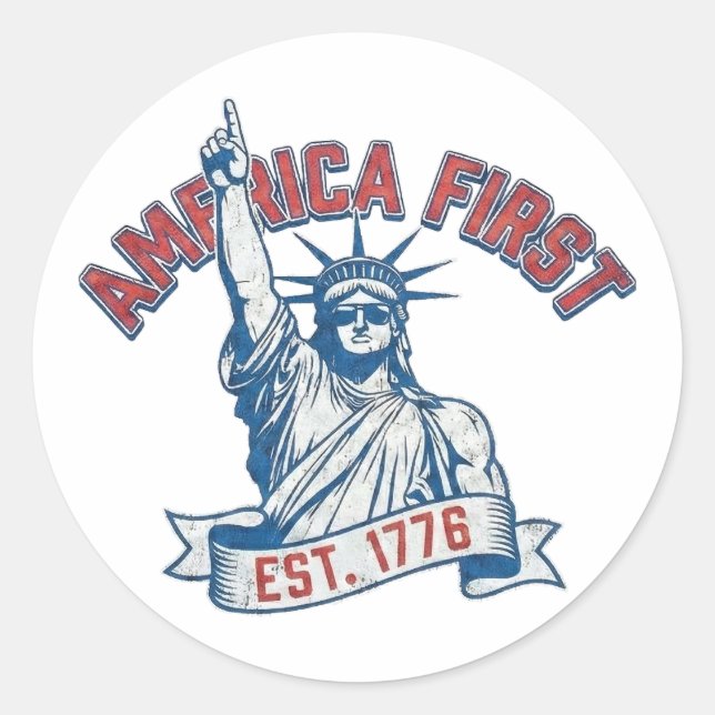 Sticker Rond L'AMÉRIQUE D'ABORD - Foncée en 1776 (Devant)