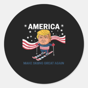 Sticker Rond L'Amérique redonne sa grandeur au ski Donald Trump