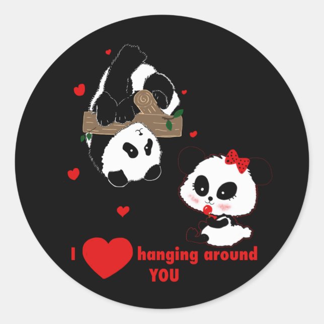 Sticker Rond L'amour accroché autour de vous PANDA OURS par Lea (Devant)