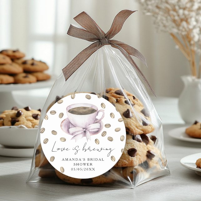 Sticker Rond L'amour brasse Bow Coffee Douche nuptiale (Créateur téléchargé)