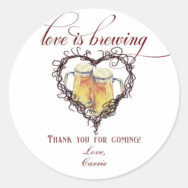 Sticker Rond L'amour brasse la Fête des mariées de bière de coe (Devant)