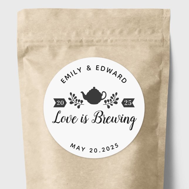 Sticker Rond L'amour brasse le Mariage Tea Favor Logo (Créateur téléchargé)