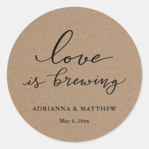 Sticker Rond L'amour brasse Rustique Kraft Mariage de script de