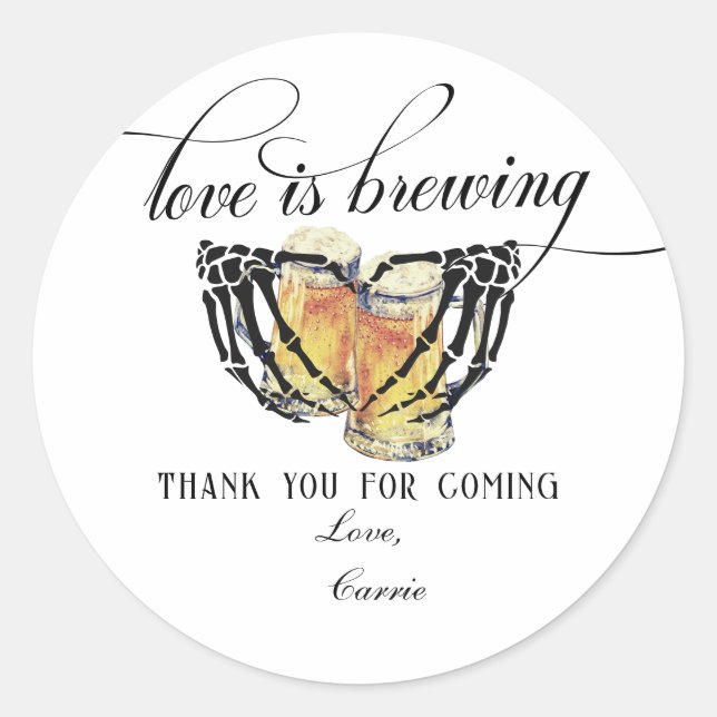 Sticker Rond L'amour brasse Squelette Mains Bière Couple Douche (Devant)