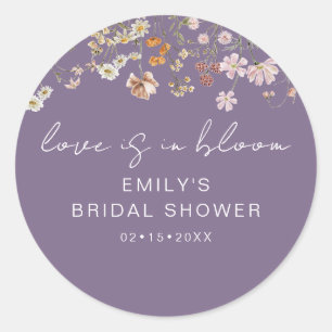 Sticker Rond L'amour de la Fête des mariées violette fleur sauv