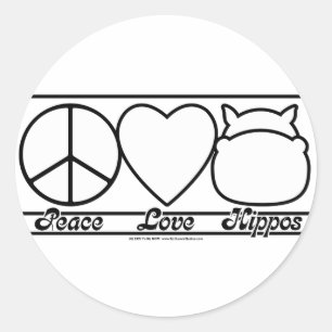 Sticker Rond L'amour de la paix et les hippopotames