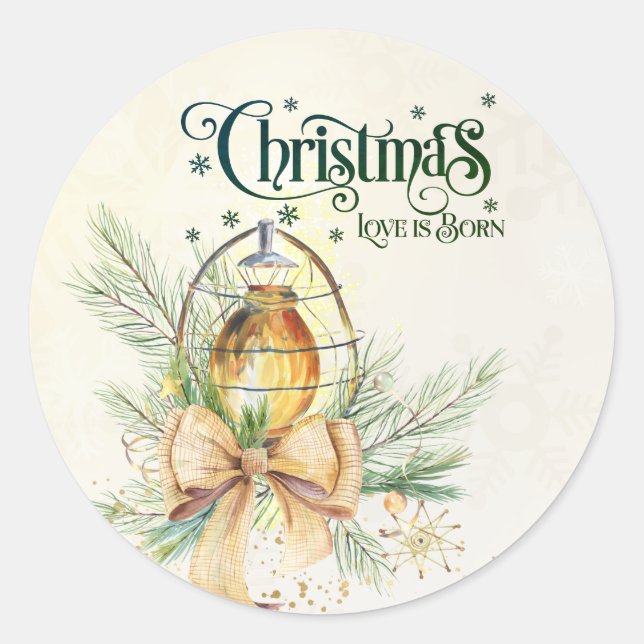 Sticker Rond L'amour de Noël est né Lanterne brillante (Devant)