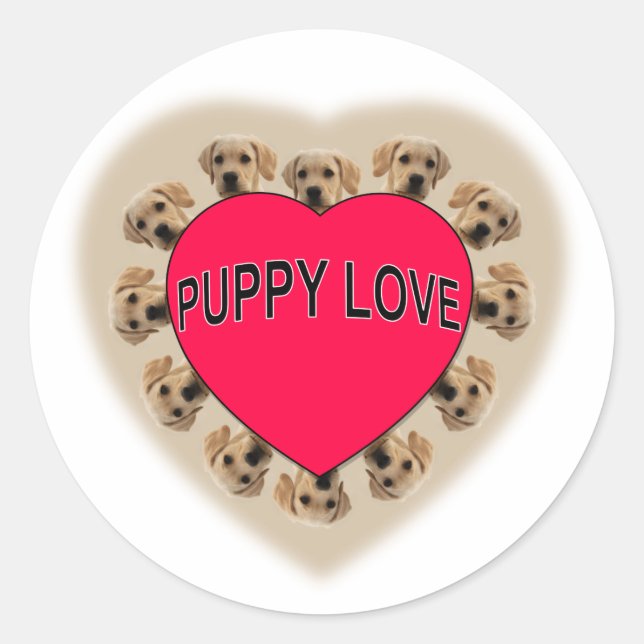 Sticker Rond L'amour des chiots (Devant)