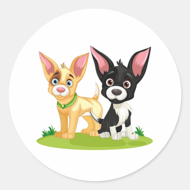 Sticker Rond L'amour des chiots est le meilleur amour (Devant)