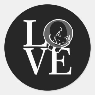 Sticker Rond L'amour du chat sur le noir