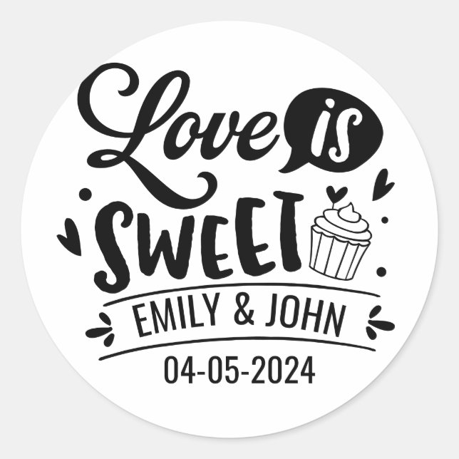 Sticker Rond L'amour élégant est doux calligraphie Cœur  (Devant)