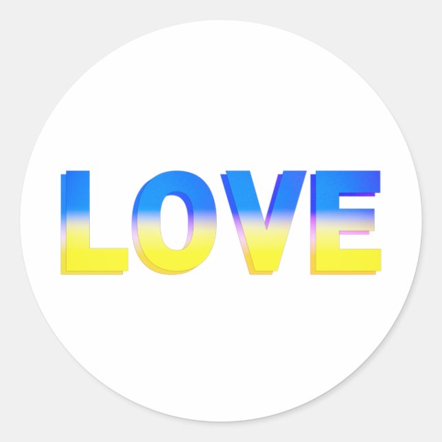 Sticker Rond L'AMOUR en bleu et jaune pour l'Ukraine Ukrainien (Devant)