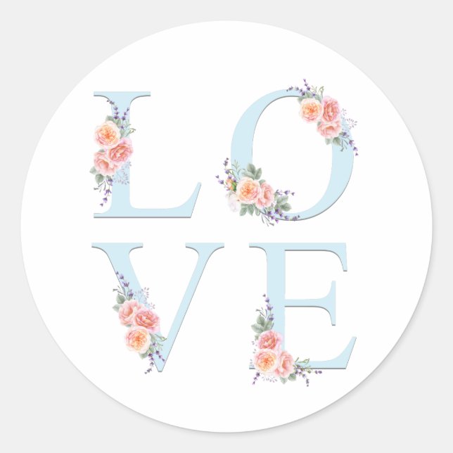 Sticker Rond L'amour en fleurs Rose Floral (Devant)