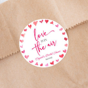 Sticker Rond L'amour est dans l'air Mariage Cœurs Roses Rouges