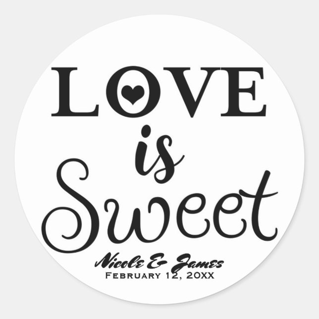 Sticker Rond L'AMOUR EST DOUCE Noir & Blanc Moderne Mariage Fav (Devant)