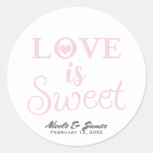 Sticker Rond L'AMOUR EST DOUX Faveur de mariage moderne rose et