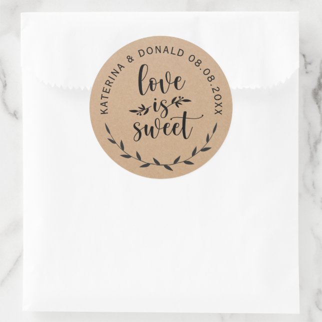Sticker Rond L'amour est doux Mariage rustique Kraft (Sac)