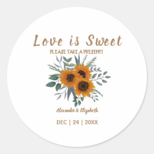 Sticker Rond L'amour est doux tournesols vert mariage présent