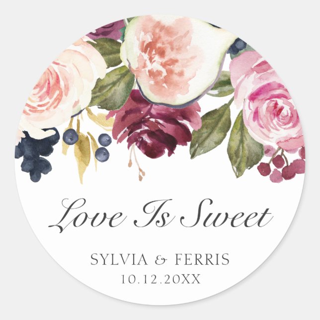 Sticker Rond L'amour est doux violet élégant automne Mariage fl (Devant)