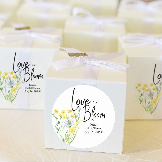 Sticker Rond L'amour est en fleurs Prairie de fleurs sauvages F (Love is in Bloom bridal shower sticker from my Wildflower Meadow collection)