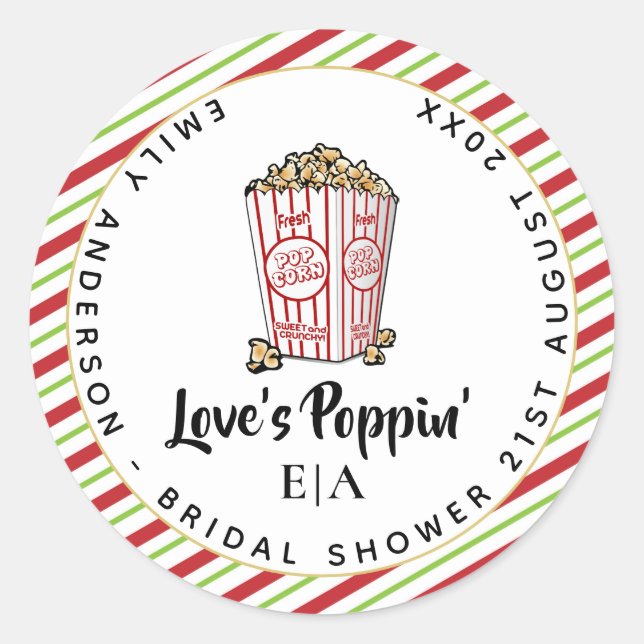 Sticker Rond L'amour est Poppin - Mariage Popcorn Amusant Moder (Devant)