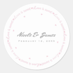 Sticker Rond L'amour est rose doux et blanc Merci mariage Faveu