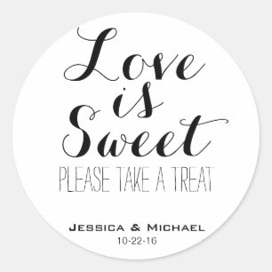 Sticker Rond L'amour est sucré personnalisé mariage bonbons buf