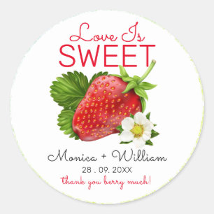 Sticker Rond L'amour est un mariage à la fraise sucrée
