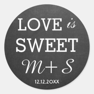 Sticker Rond L'Amour Est Un Mariage Doux Faveurs Chalkboard Mon
