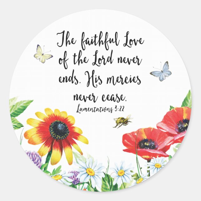 Sticker Rond L'Amour Fidèle du Seigneur ne finit jamais (Devant)