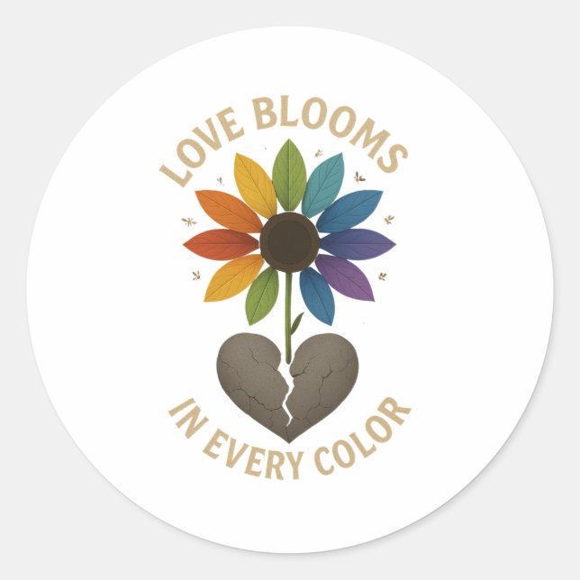 Sticker Rond L'amour fleurit dans chaque couleur (Devant)