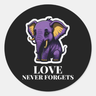 Sticker Rond L'amour n'oublie jamais l'éléphant pour les filles