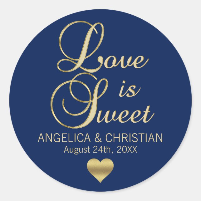Sticker Rond L'AMOUR PERSONNALISÉ EST SWEET Navy Mariage d'or b (Devant)