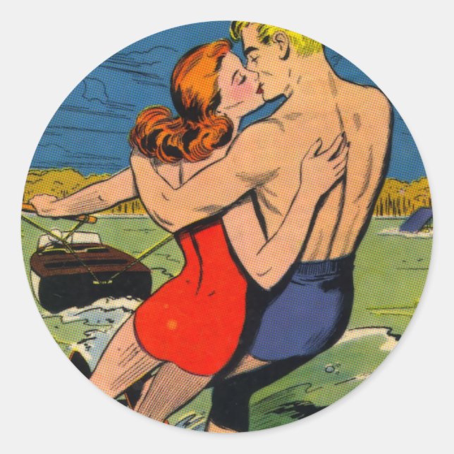 Sticker Rond L'amour sur le ski (Devant)