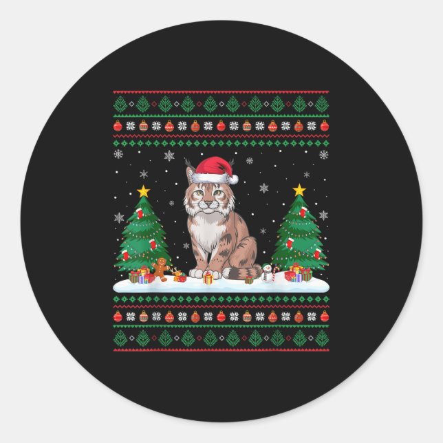 Sticker Rond Lampe d'arbre de Noël Bobcat Père Noël Ugly Xmas S (Devant)