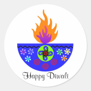 Sticker Rond Lampe Diwali colorée Diya