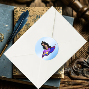 Sticker Rond Lampe Tapis Volant Génie Ciel Bleu