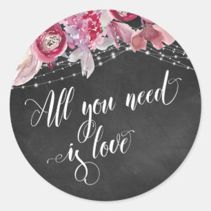 Sticker Rond Lampes Chalkboard rose Floral Tout ce dont vous av