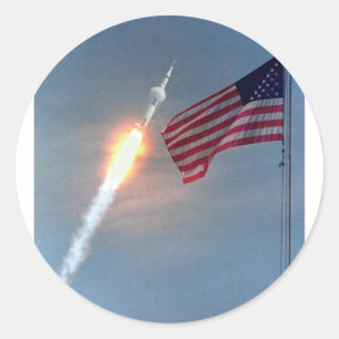 Sticker Rond Lancement d'Apollo 11, avec le drapeau, la NASA