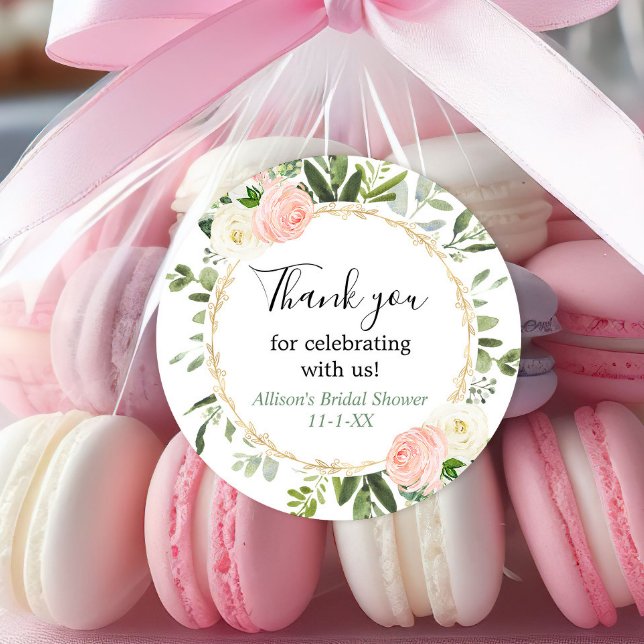 Sticker Rond Lancement de mariage avec eucalyptus doré et rose (Créateur téléchargé)