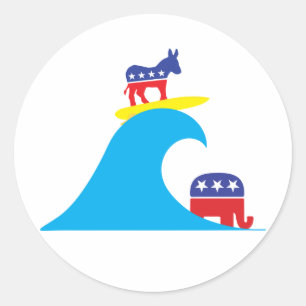 Sticker Rond L'âne démocrate roule dans la vague bleue