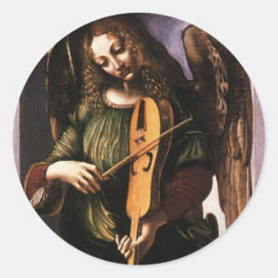 Sticker Rond L'ange en vert jouant de la vielle de Léonard de V