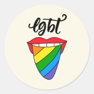 Sticker Rond Langue arc-en-ciel LGBT