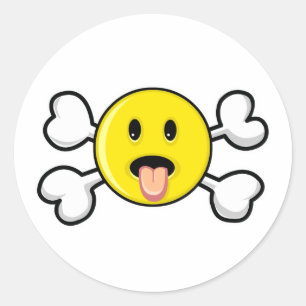 Sticker Rond langue Crâne et os croisés